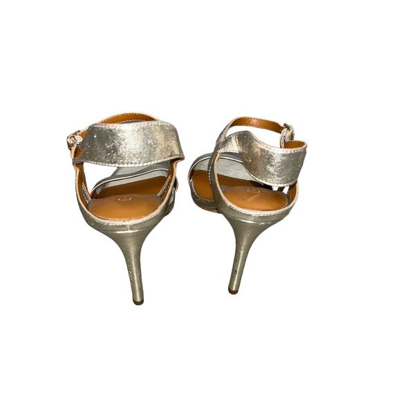 Halston Gold Sandal Heels Adjustable Ankle Strap Size 9M - Picture 4 of 7